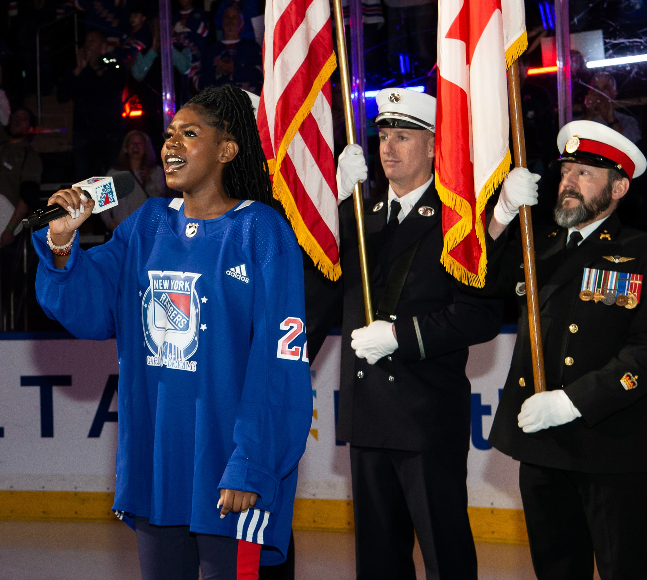 Young woman sings national anthem at New York Rangers game during Garden of Dreams Week 2022