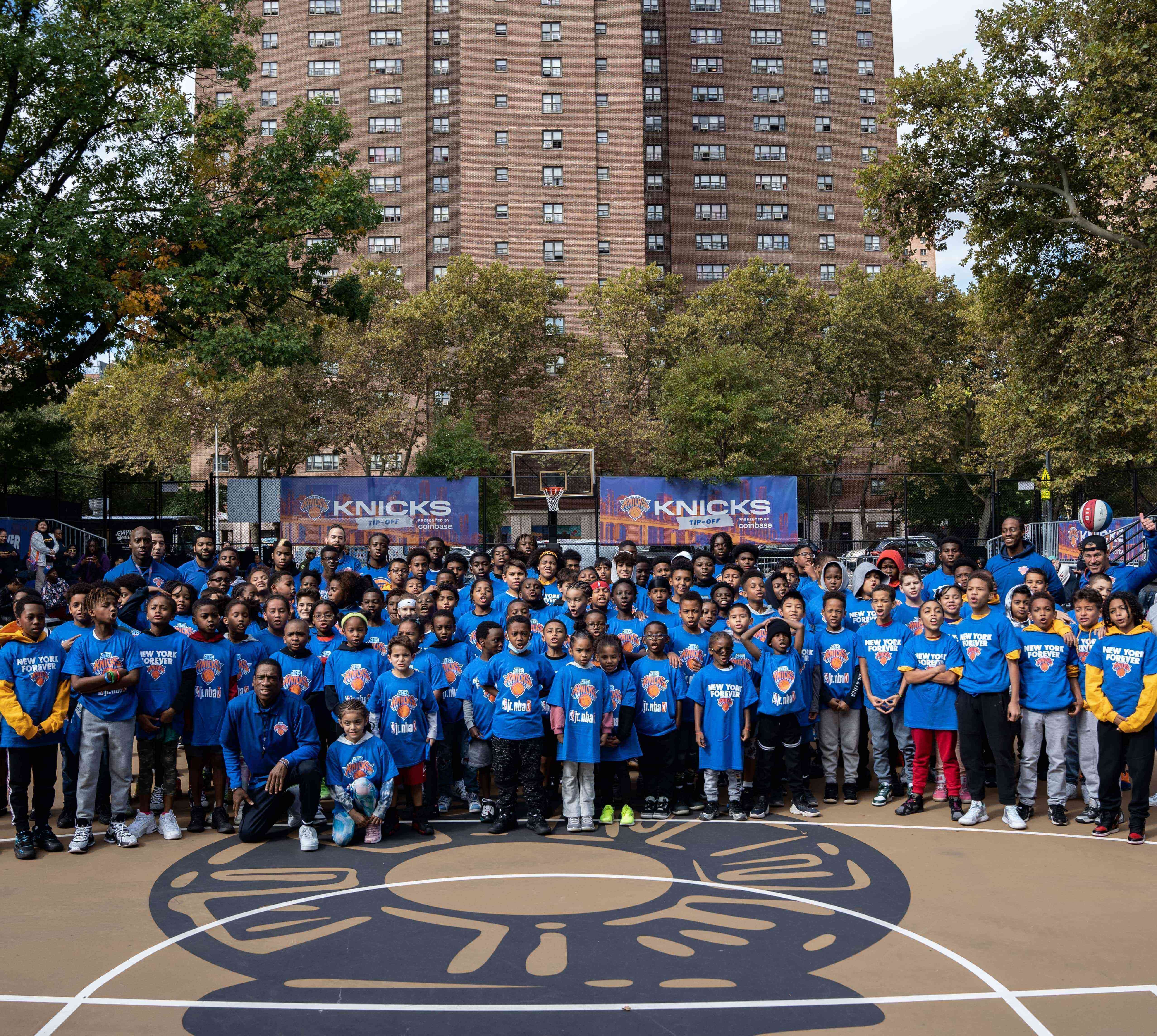 Children at Rucker Park wearing New York Knicks t-shirts